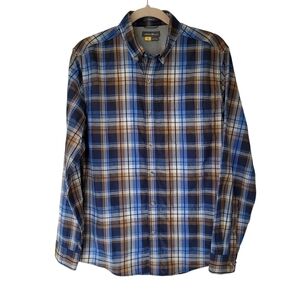 Eddie Bauer Blue & Brown Plaid Shirt Cotton Blend Long Sleeve